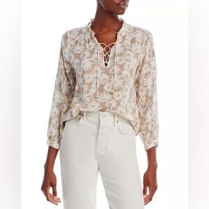 Paige Sharene Printed Lace Up Blouse Floral Beige White size Medium